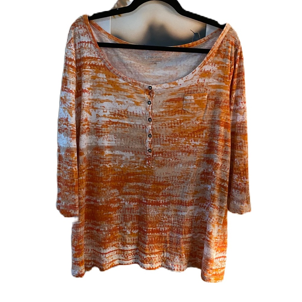 Relativity Orange and White Cotton Top EUC